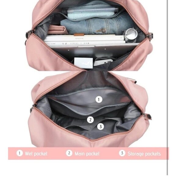 Women's Pink Travel Duffle Bag Pink Overnight, Sports, Gym, Carrier Tote, New ! - Picture 3 of 9